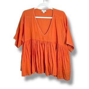Sundance Beauty Breeze Orange Cotton Short Sleeve Blouse Size Medium Beach